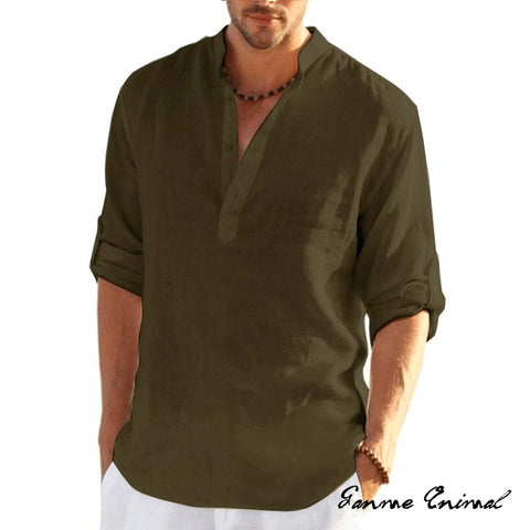 Men Linen Long Sleeve T-Shirt