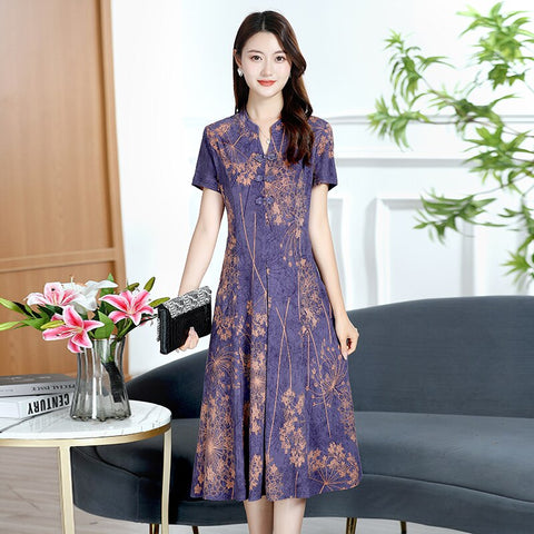 Womens Retro Chinese Midi  Dress