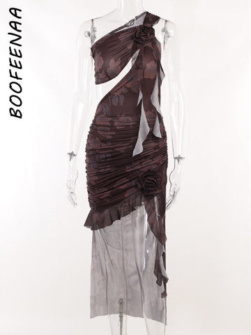 Floral Appliques Asymmetric Cut Out Backless Long Dresses