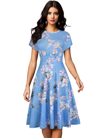 Women Floral Print Round Dress