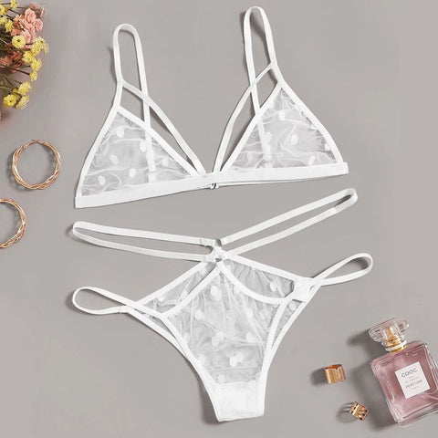Women Breathable Brassiere Polka Dot Mesh Bra Set