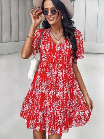 Women V Neck Floral Print Dress