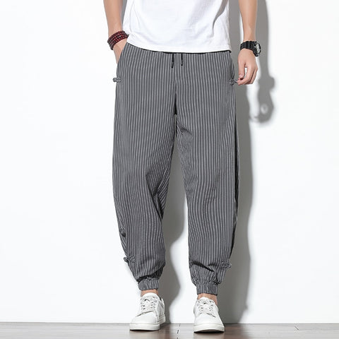 Buckle Striped Harem Pants