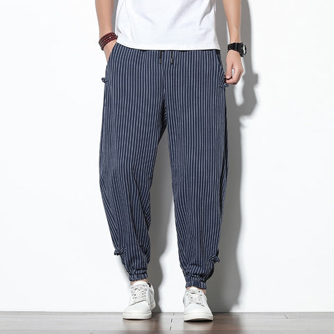 Buckle Striped Harem Pants
