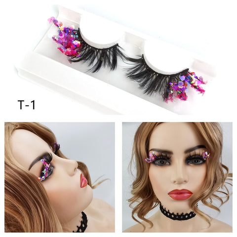 Eyelashes with Color Fluorescence with Sequins False Lashes