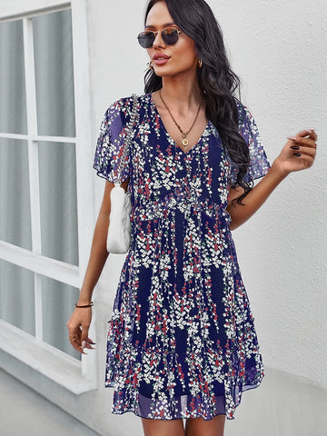 Women V Neck Floral Print Dress