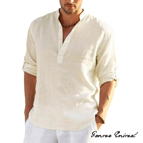 Men Linen Long Sleeve T-Shirt