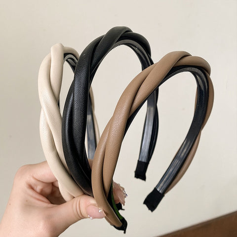 Women Pu Leather Braided headband