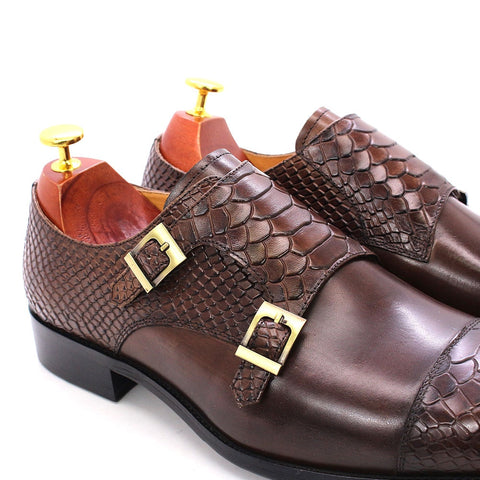 Men Genuine Leather Double Buckle Shoes