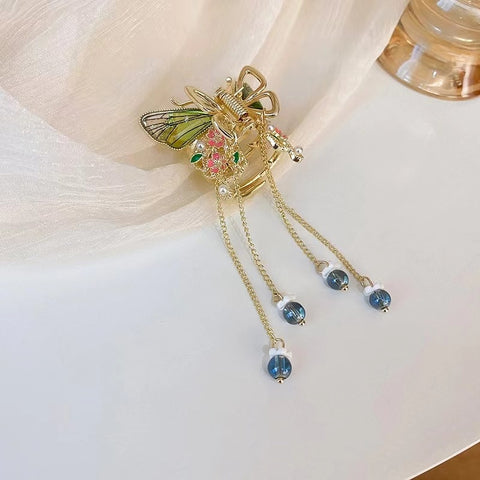 Women Butterfly  Pearl Tassel hair clip