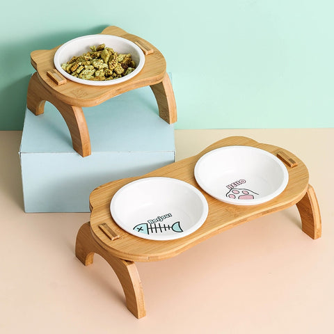 Elevated Bamboo Food Bowls
