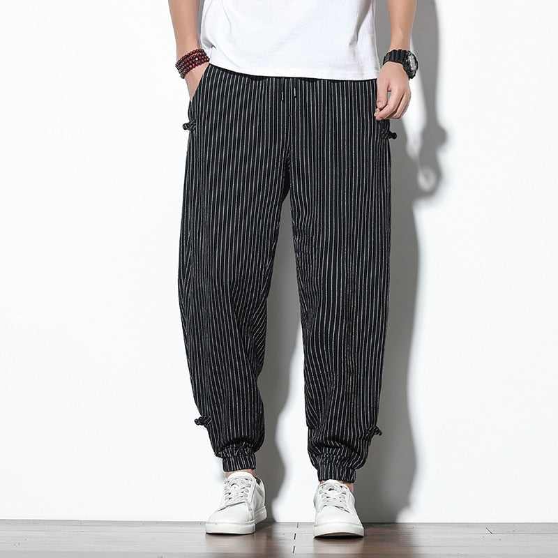 Buckle Striped Harem Pants