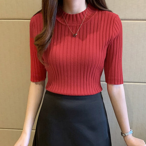 Women Short Sleeve Knit Blouse Short