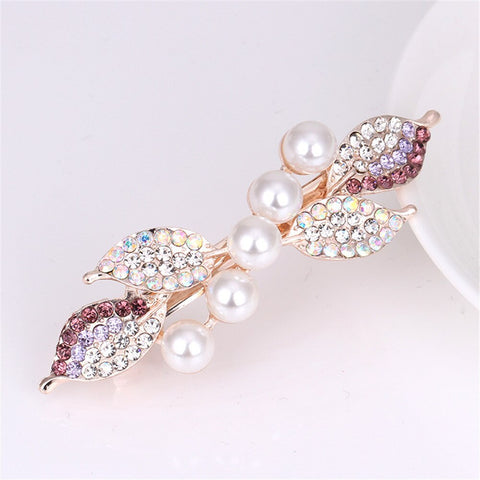 Women Crystal Pearl Bow Hair Clips