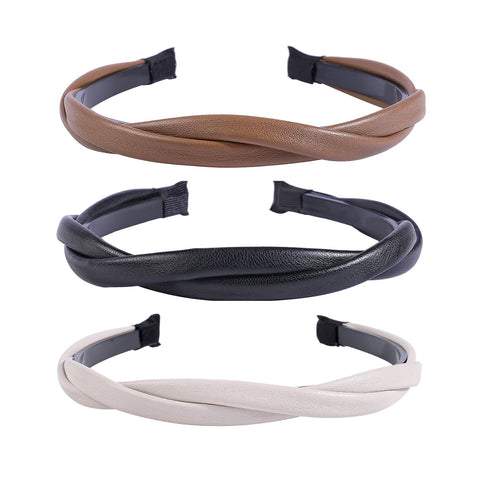Women Pu Leather Braided headband