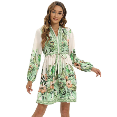 Women  V-neck Tropic  Prints Dress