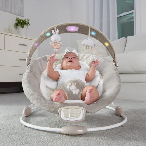 Baby Bouncer Seat with Light Up Toy Bar & Tummy Time Pillow