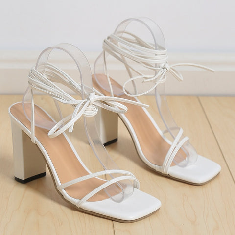Women Summer Square Toe Strappy Stiletto Shoes