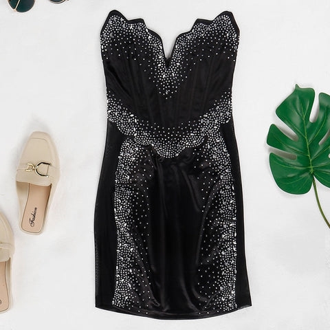 Bonnie Forest Elegant Black Crystal Short Party Dress