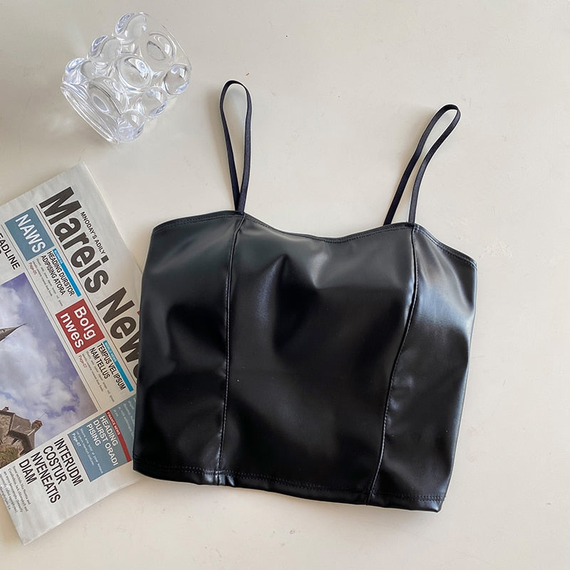 Women PU Leather Crop Tops