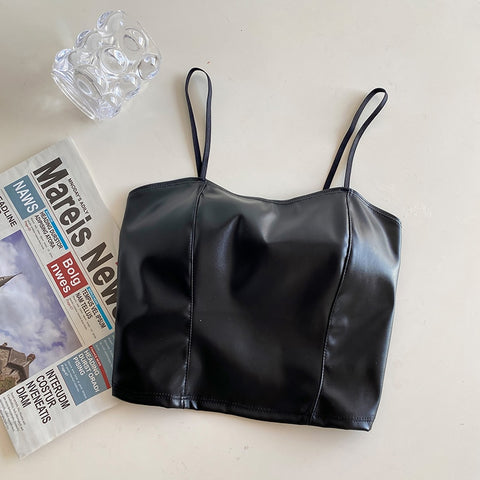 Women PU Leather Crop Tops