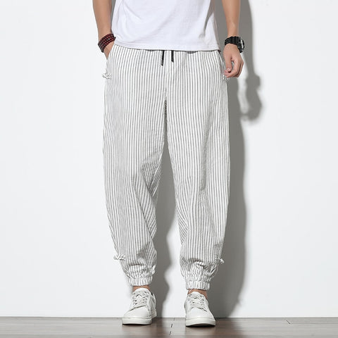 Buckle Striped Harem Pants