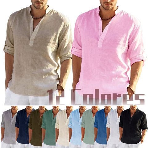 New Men Linen Long Sleeve T-Shirt