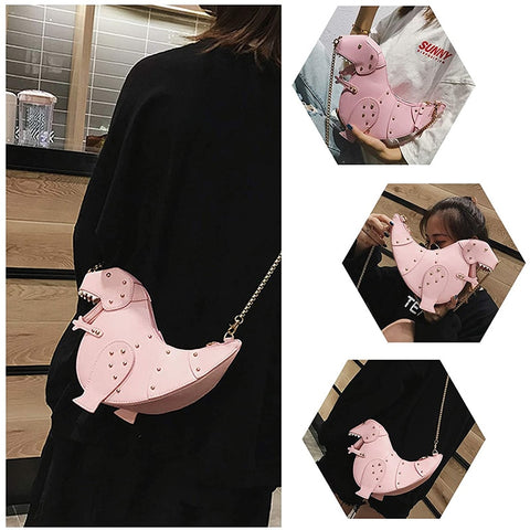 Women Dinosaur Design Rivets Crossbody Bag