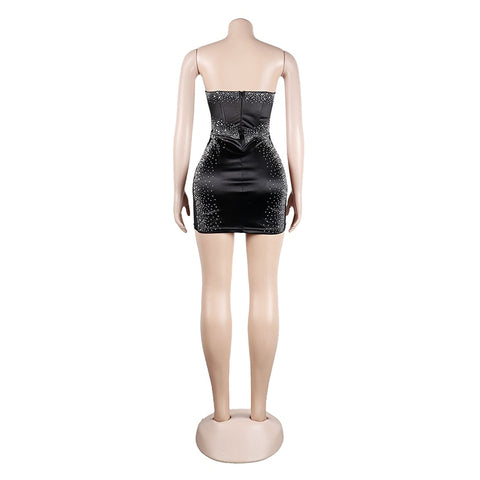 Bonnie Forest Elegant Black Crystal Short Party Dress