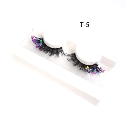 Eyelashes with Color Fluorescence with Sequins False Lashes