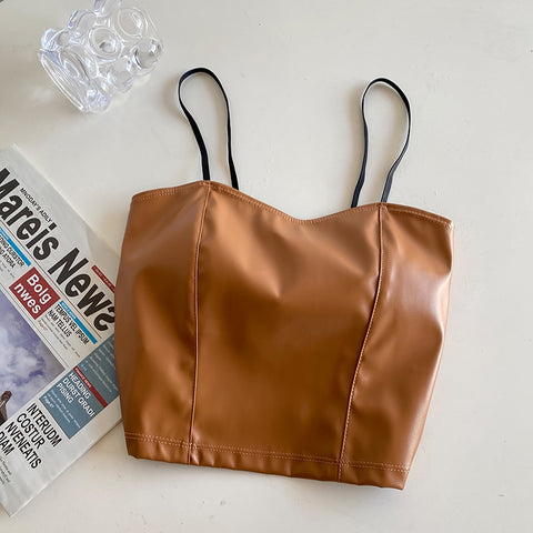 Women PU Leather Crop Tops