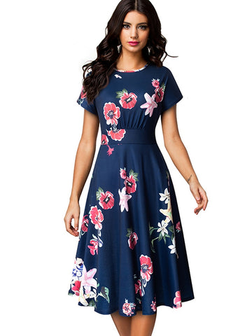 Women Floral Print Round Dress