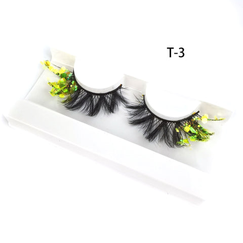 Eyelashes with Color Fluorescence with Sequins False Lashes