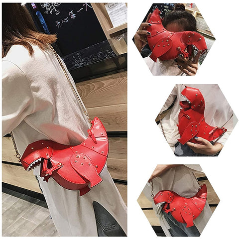 Women Dinosaur Design Rivets Crossbody Bag