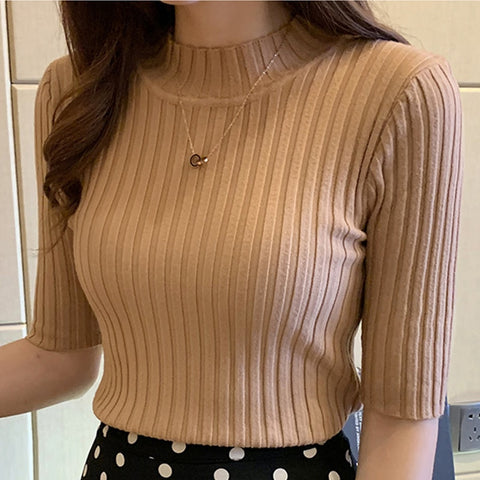 Women Short Sleeve Knit Blouse Short