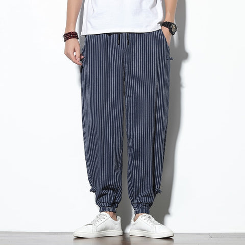 Buckle Striped Harem Pants