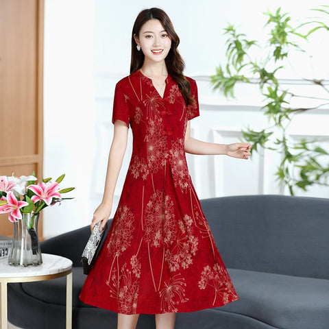 Womens Retro Chinese Midi  Dress