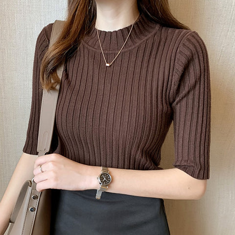 Women Short Sleeve Knit Blouse Short