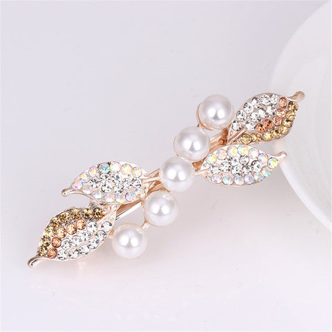 Women Crystal Pearl Bow Hair Clips