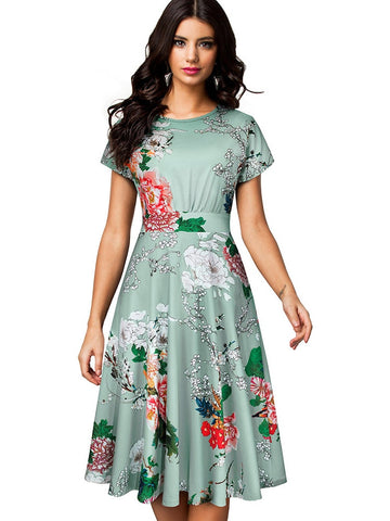 Women Floral Print Round Dress