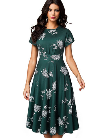 Women Floral Print Round Dress