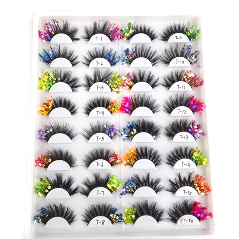 Eyelashes with Color Fluorescence with Sequins False Lashes