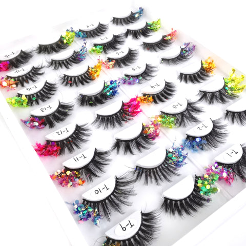Eyelashes with Color Fluorescence with Sequins False Lashes