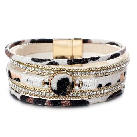 Bohemian Round Charm Leopard Leather Bracelets