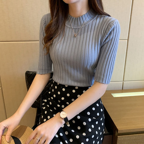 Women Short Sleeve Knit Blouse Short