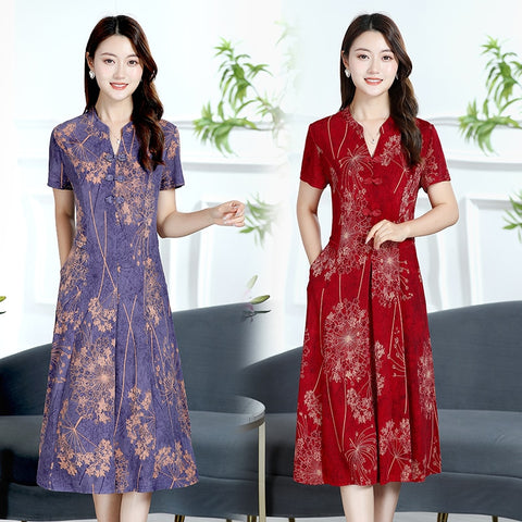 Womens Retro Chinese Midi  Dress