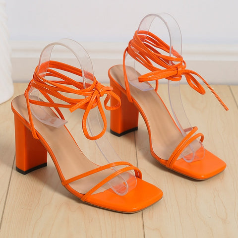 Women Summer Square Toe Strappy Stiletto Shoes