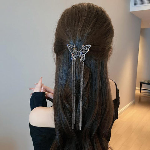 Women Butterfly  Pearl Tassel hair clip