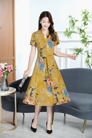 Womens Retro Chinese Midi  Dress