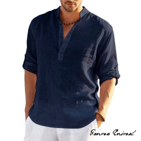 Men Linen Long Sleeve T-Shirt